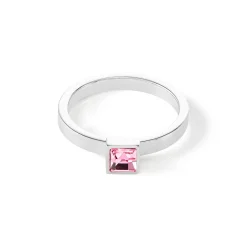 COEUR DE LION Kristallringe-Brillanter quadratischer kleiner Ring Silber Hellrosa