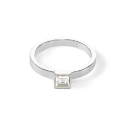 COEUR DE LION Kristallringe-Brillanter quadratischer kleiner Ring aus Silberkristall