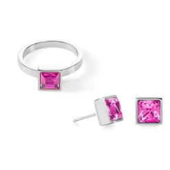 COEUR DE LION Kristallringe-Brillanter quadratischer großer Ring Silber Rosa