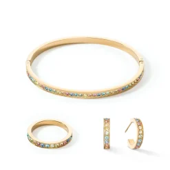 COEUR DE LION Ohrstecker-Creolen 15 Edelstahl & Kristalle Gold Mehrfarbig Pastell