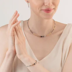 COEUR DE LION Kristallhalsketten-Cube Story Minimalistische funkelnde Halskette Graugold