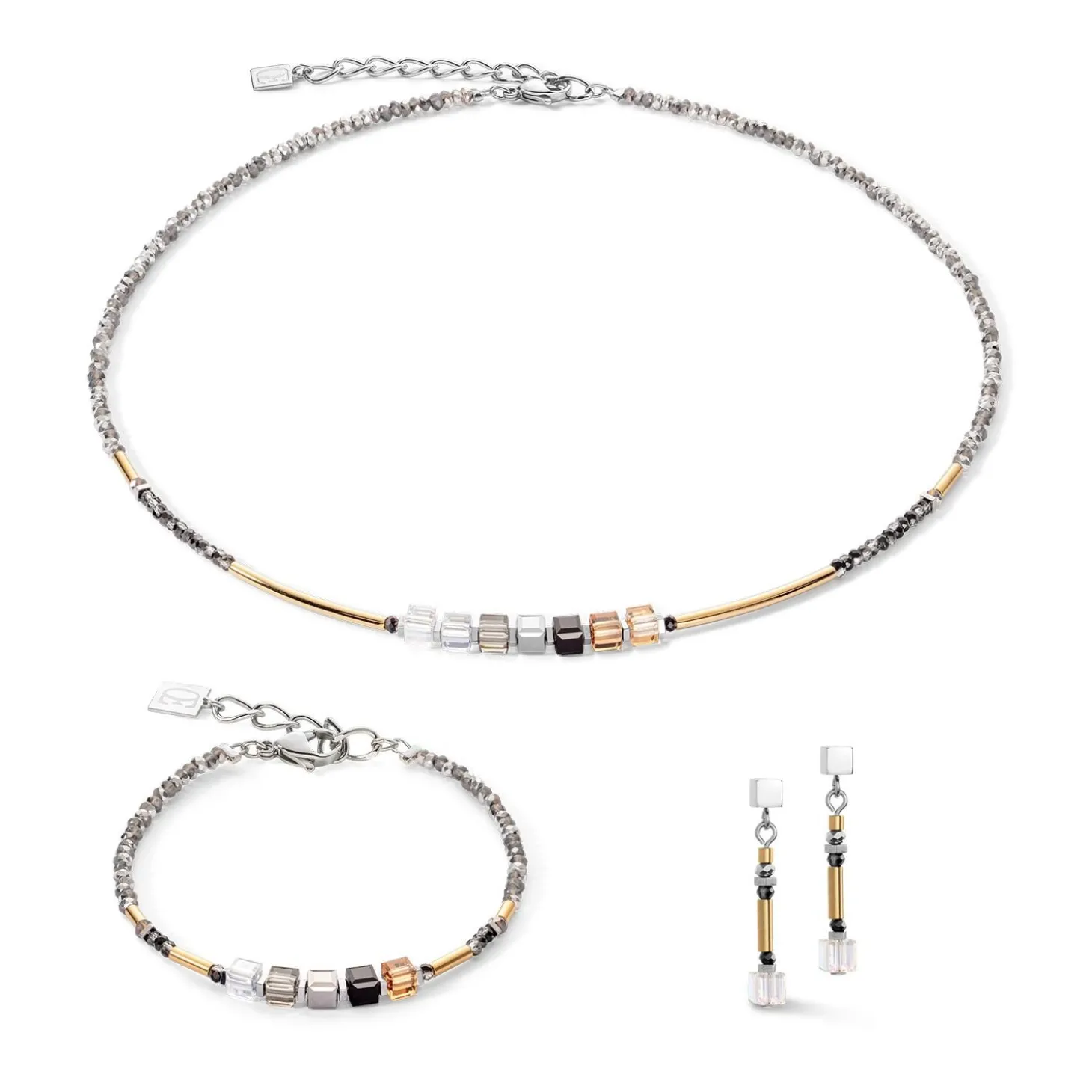 COEUR DE LION Kristallarmbänder-Cube Story Minimalistisches funkelndes Armband Graugold