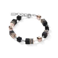 COEUR DE LION Echter Stein-Geocube® Armband Onyx Schwarz-Roségold