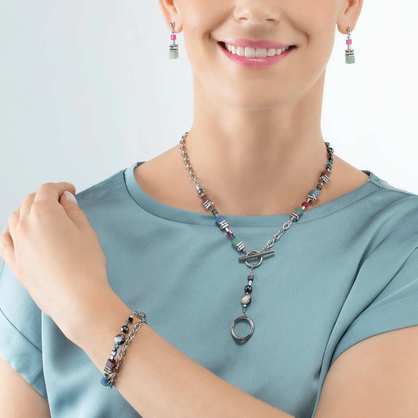 COEUR DE LION Multiwear-Halsketten-Geocube® Fusion Halskette Mehrfarbiger Edelstein