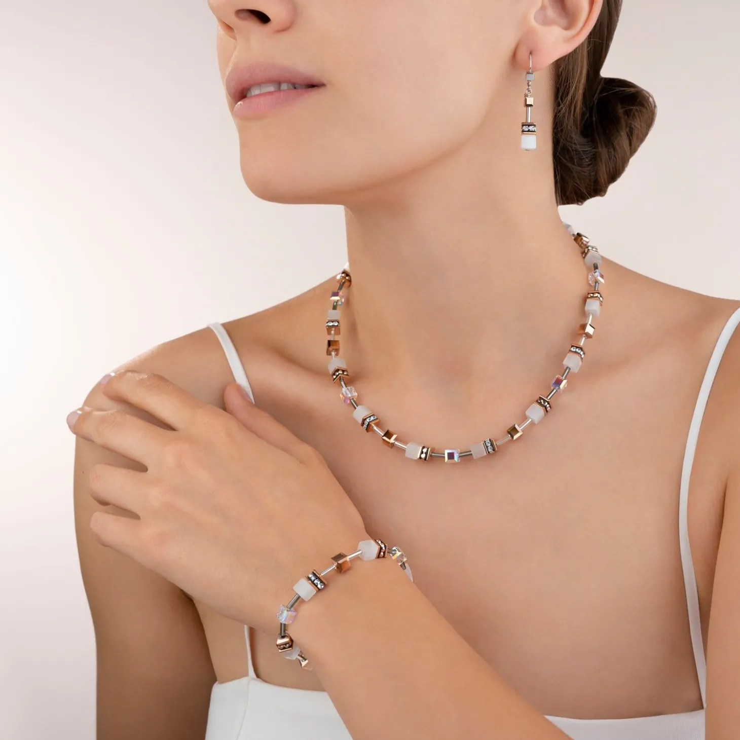COEUR DE LION Geocube® Tone&In&Tone-Geocube® Halskette Weiß