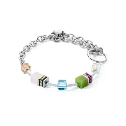COEUR DE LION Geocube® Echtstein-Geocube® Iconic Boho Armband Silber-Mehrfarbig