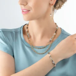 COEUR DE LION Geocube® Echtstein-Geocube® Iconic Boho Armband Gold-Mehrfarbig