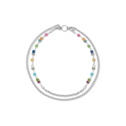 COEUR DE LION Echter Stein-Geocube® Iconic Boho Halskette Silber-Mehrfarbig