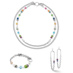 COEUR DE LION Wasserfall-Ohrringe-Geocube® Iconic Boho Ohrringe Silber-Mehrfarbig