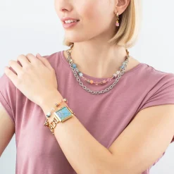 COEUR DE LION Ohrstecker-Geocube® Iconic Fusion Chain Hoops Aqua-Apricot