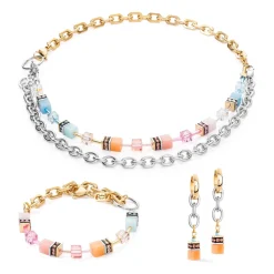 COEUR DE LION Lange Halsketten-Geocube® Iconic Fusion Chain Halskette Aqua-Aprikose