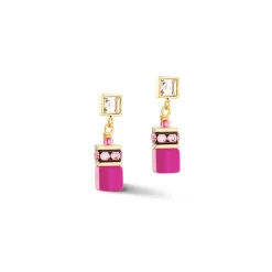 COEUR DE LION Geocube® Tone&In&Tone-Geocube® Iconic Kettenohrringe Gold-Magenta