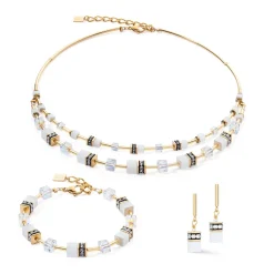 COEUR DE LION Ohrstecker-Geocube® Iconic Layer Ohrringe Gold-Weiß