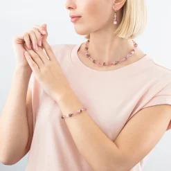 COEUR DE LION Geocube® Halsketten-Geocube® Iconic Mono Gold Ohrringe Rosa