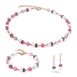 COEUR DE LION Geocube® Halsketten-Geocube® Iconic Nature Halskette Rosa Weiß