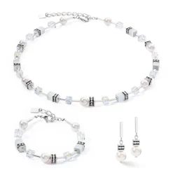 COEUR DE LION Ohrstecker-Geocube® Iconic Pearl Mix Ohrringe Silber-Weiß
