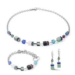 COEUR DE LION Echter Stein-Geocube® Iconic Precious Chain Halskette Silber-Mehrfarbig