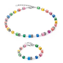 COEUR DE LION Echter Stein-Geocube® Iconic Pure Halskette Regenbogen