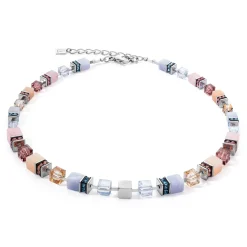 COEUR DE LION Edelsteinketten-Geocube® Kostbare Statement-Halskette Silber-Pastell