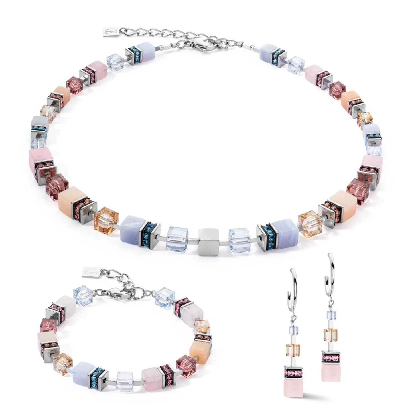COEUR DE LION Edelsteinketten-Geocube® Kostbare Statement-Halskette Silber-Pastell
