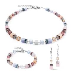 COEUR DE LION Geocube® Halsketten-Geocube® Kostbare Statement-Halskette Silber-Pastell