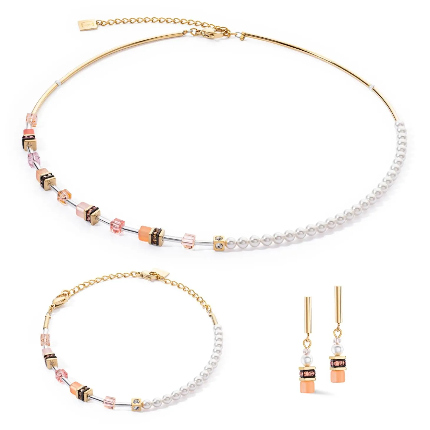 COEUR DE LION Geocube® Halsketten-Geocube® Mini Fusion Pearls Halskette Apricot Crush