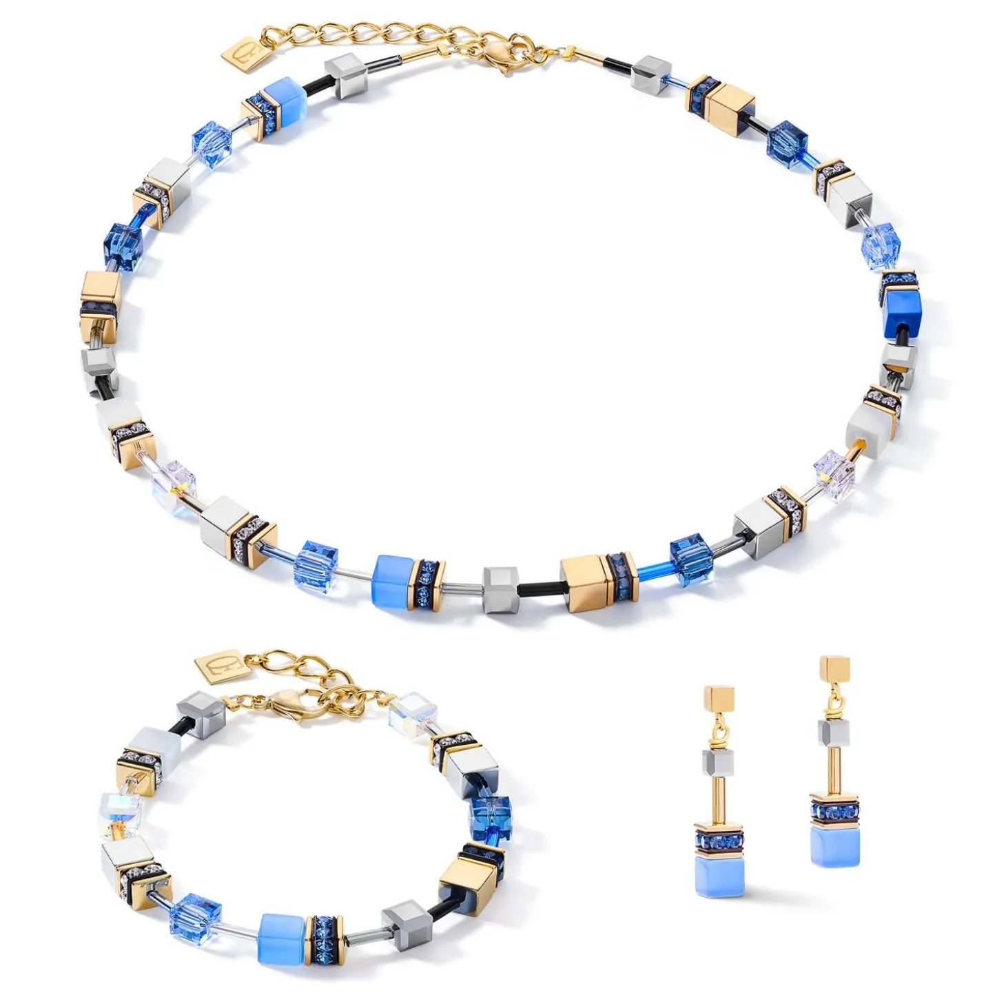 COEUR DE LION Ohrhänger-Geocube® Ohrringe Blau-Gold