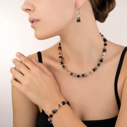 COEUR DE LION Echter Stein-Geocube® Ohrringe Onyx Schwarz-Roségold