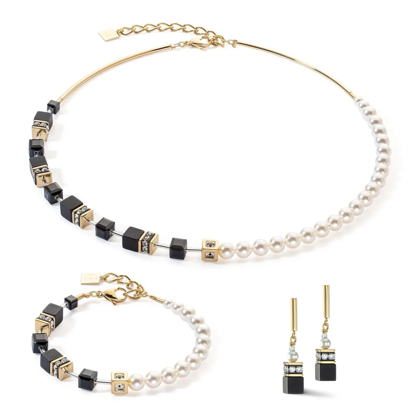 COEUR DE LION Edelsteinohrringe-Geocube® Precious Fusion Pearls Ohrringe Schwarz-Gold
