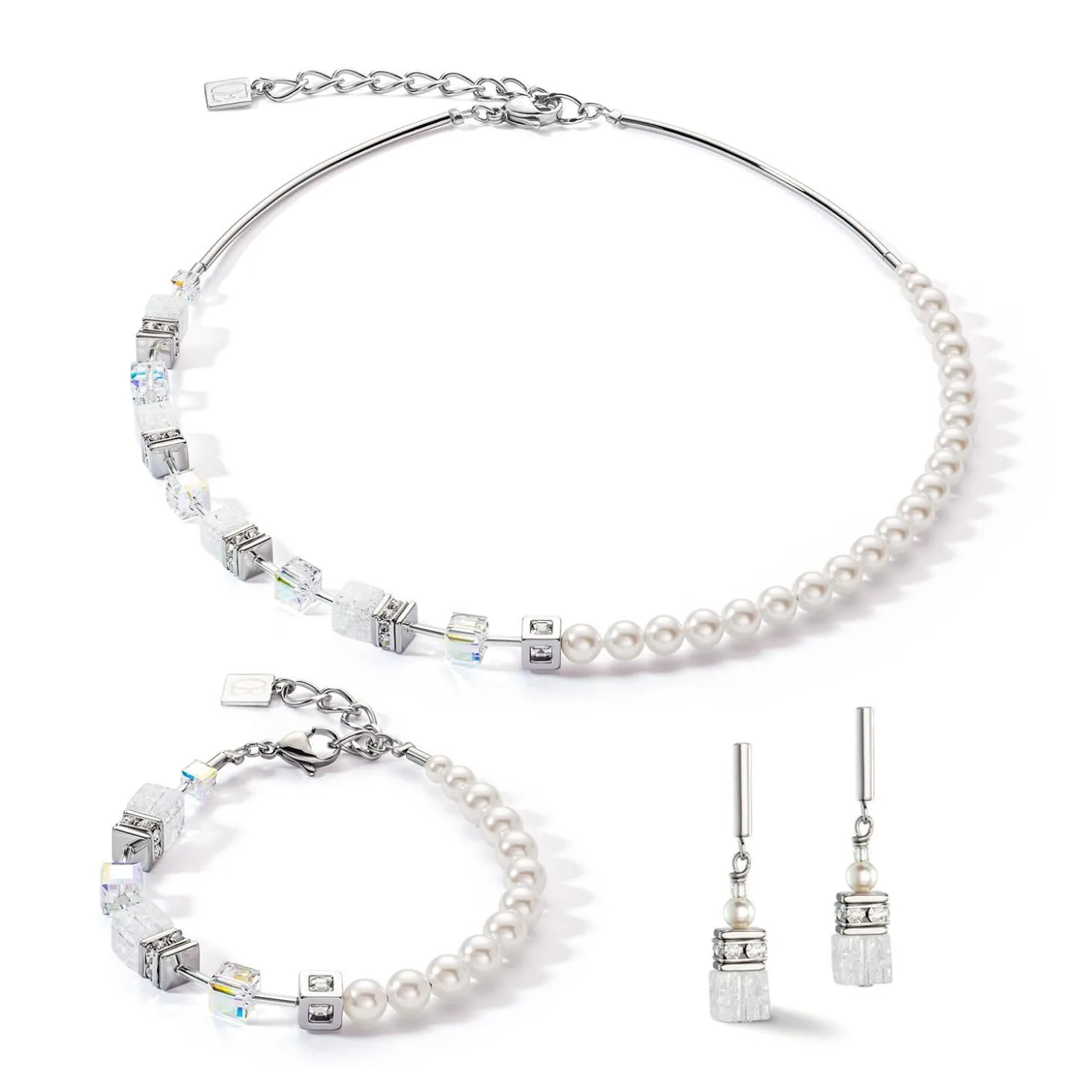 COEUR DE LION Kristallhalsketten-Geocube® Precious Fusion Pearls Halskette Weiß