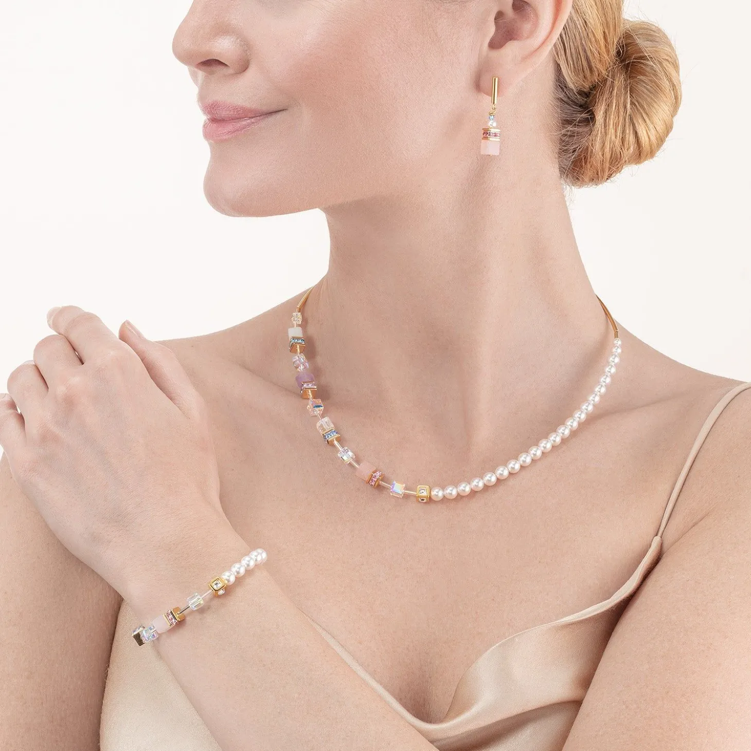 COEUR DE LION Perlenketten-Geocube® Precious Fusion Pearls Halskette Mehrfarbig Pastell