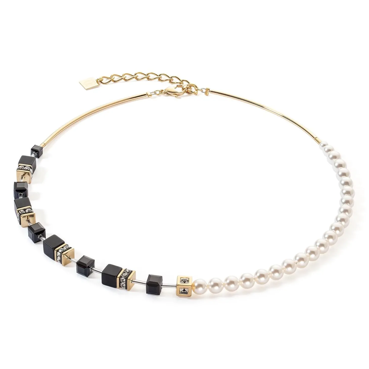 COEUR DE LION Kristallhalsketten-Geocube® Precious Fusion Pearls Halskette Schwarz-Gold