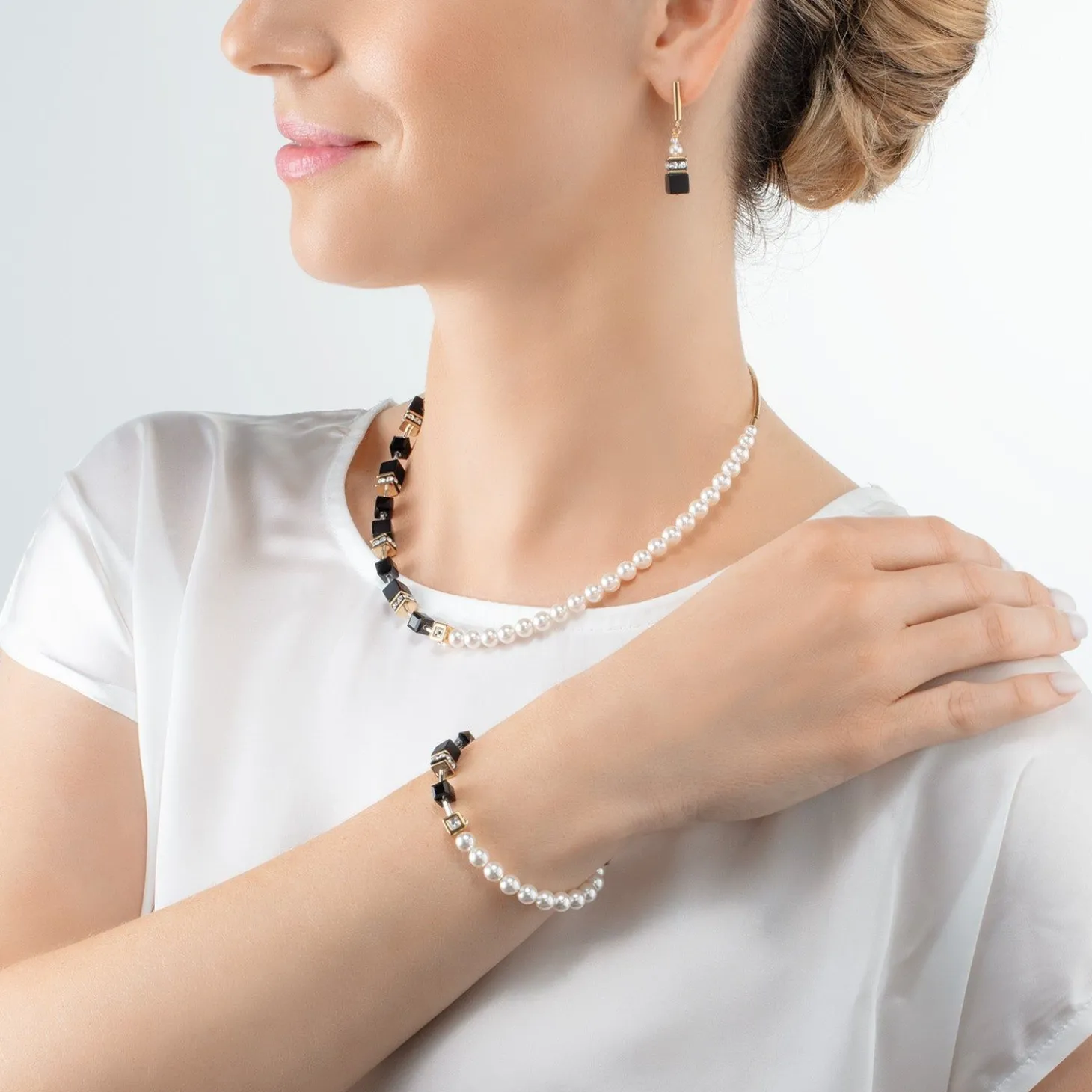 COEUR DE LION Geocube® Halsketten-Geocube® Precious Fusion Pearls Halskette Schwarz-Gold