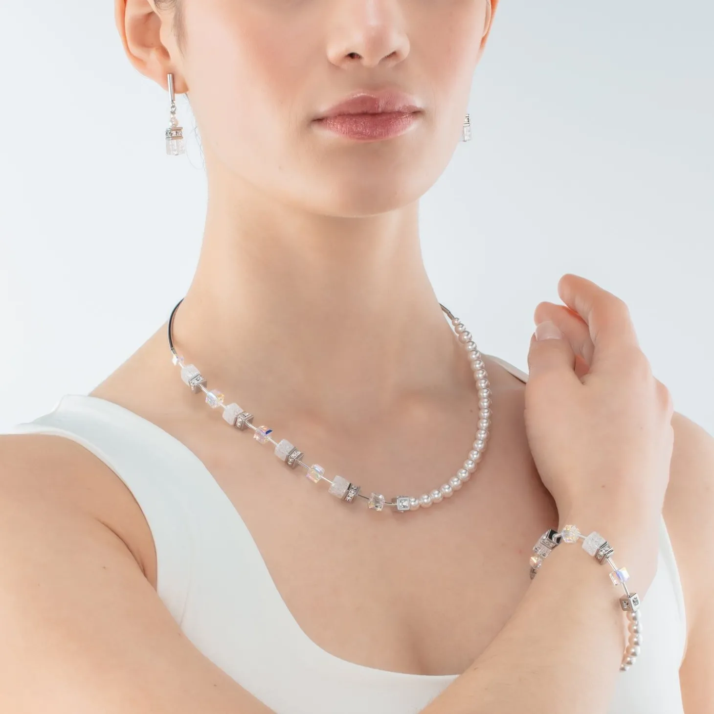 COEUR DE LION Geocube® Halsketten-Geocube® Precious Fusion Pearls Halskette Weiß