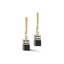 COEUR DE LION Echter Stein-Geocube® Precious Fusion Pearls Ohrringe Schwarz-Gold