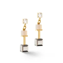 COEUR DE LION Echter Stein-Geocube® Precious Schiebeverschluss-Ohrringe Goldgrau