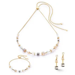 COEUR DE LION Geocube® Echtstein-Geocube® Precious Schiebeverschluss-Ohrringe Goldgrau