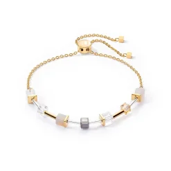 COEUR DE LION Echter Stein-Geocube® Precious Slider-Verschluss-Armband Goldgrau