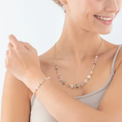 COEUR DE LION Geocube® Echtstein-Geocube® Precious Slider-Verschluss-Halskette Goldgrau