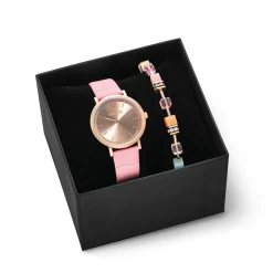 COEUR DE LION Uhren-Geschenkset: Uhr Round Pastel Lovers Pink & Geocube® Iconic Armband Aqua-Apricot