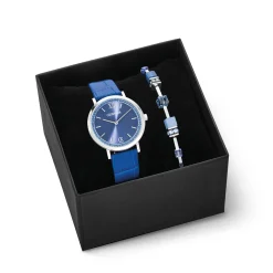 COEUR DE LION Uhren-Geschenkset: Uhr Round Sparkling Sunray Royal Blue & Geocube® Iconic Lite Armband Blau