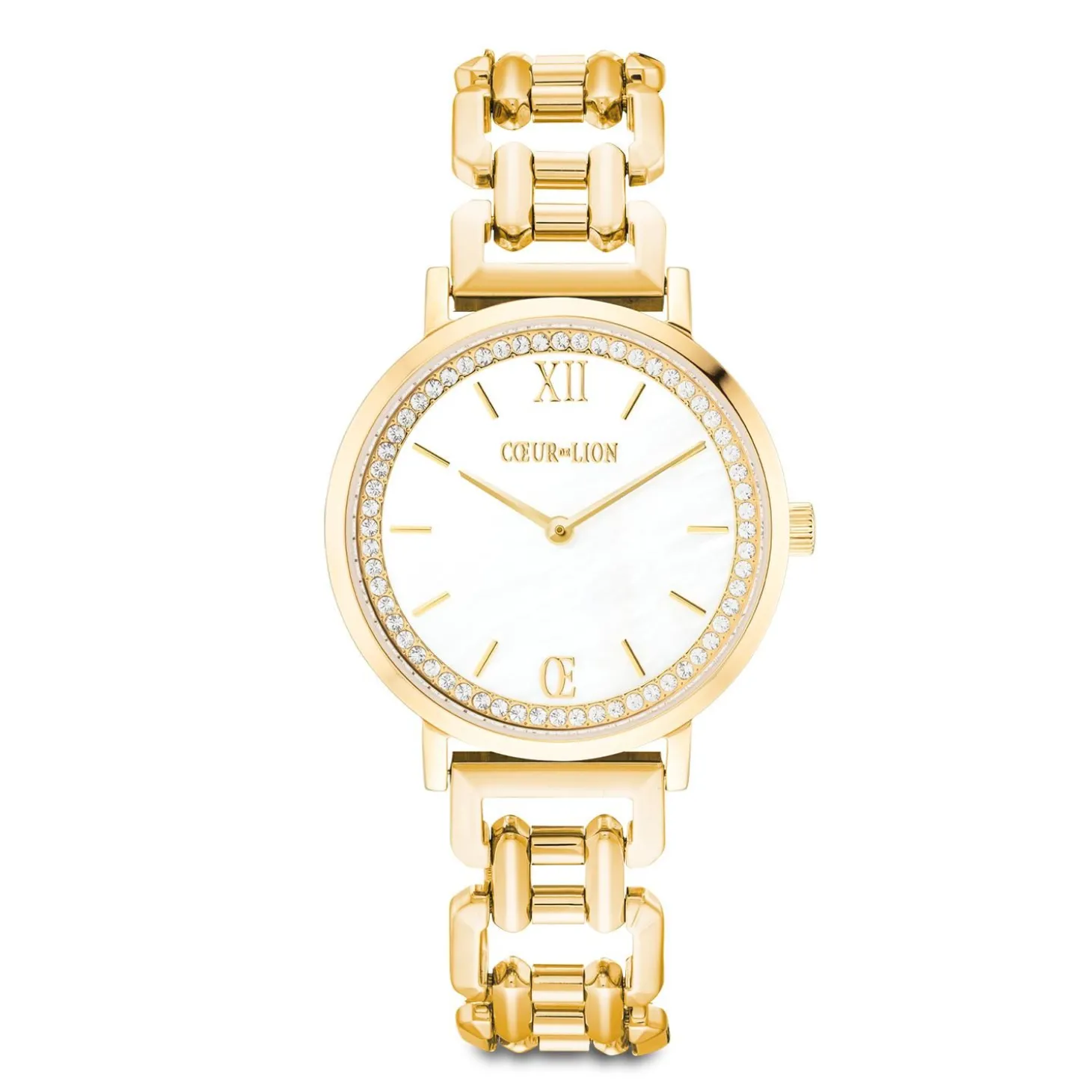 COEUR DE LION Uhren-Geschenkset: Uhr rund, funkelndes Perlmutt und Armband Tropfen Gold