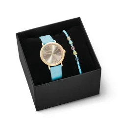 COEUR DE LION Uhren-Geschenkset Uhr rund Pastell Lovers Blue & Joyful Colors Armband Türkis Mehrfarbig