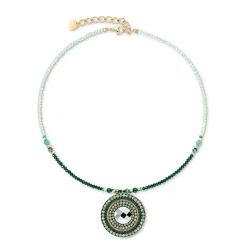 COEUR DE LION Kristallhalsketten-Halskette Amulett Glamouröses Grüngold