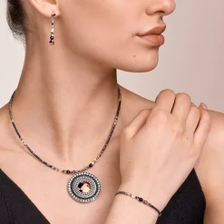 COEUR DE LION Halsketten mit Anhänger-Halskette Amulett Kleine Kristalle & Gestreifter Onyx Grau-Kristall