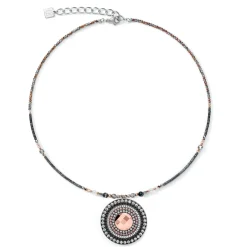 COEUR DE LION Kristallhalsketten-Halskette Amulett Kleine Kristalle & Gestreifter Onyx Grau-Kristall