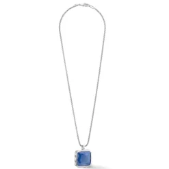 COEUR DE LION Edelsteinketten-Halskette Amulett Spikes Quadratischer Aventurin Silber-Blau