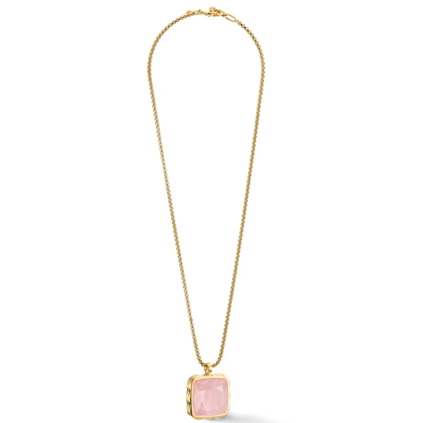 COEUR DE LION Edelsteinketten-Halskette Amulett Spikes Quadrat Rosenquarz Gold-Rosa