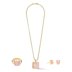 COEUR DE LION Edelsteinketten-Halskette Amulett Spikes Quadrat Rosenquarz Gold-Rosa