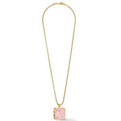 COEUR DE LION Lange Halsketten-Halskette Amulett Spikes Quadrat Rosenquarz Gold-Rosa